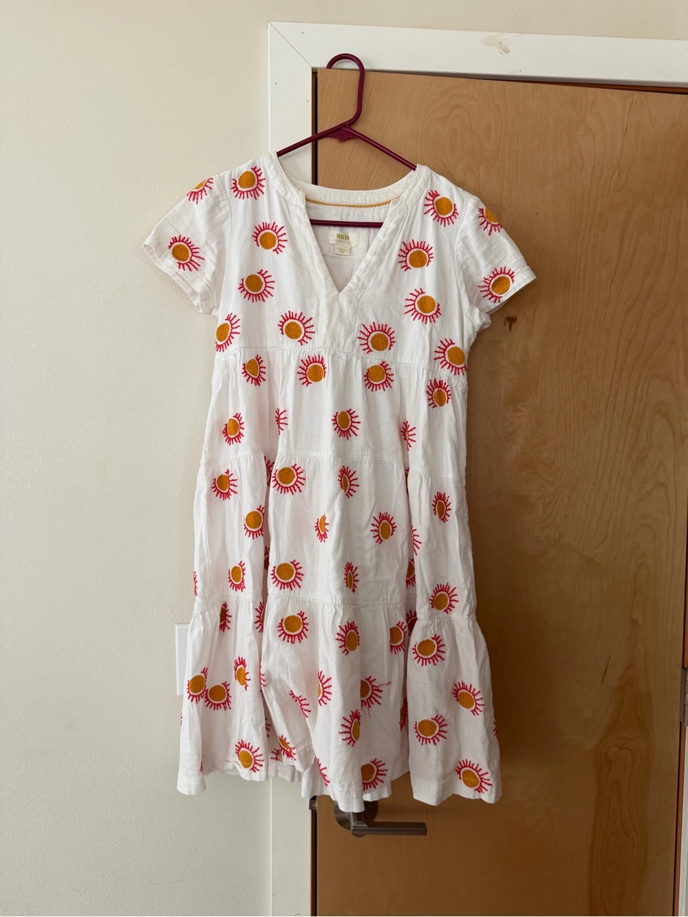 White Sun Print V-Neck Tiered Dress by Maeve